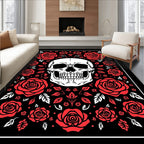 Bold Red Skull Rose Garland Rug