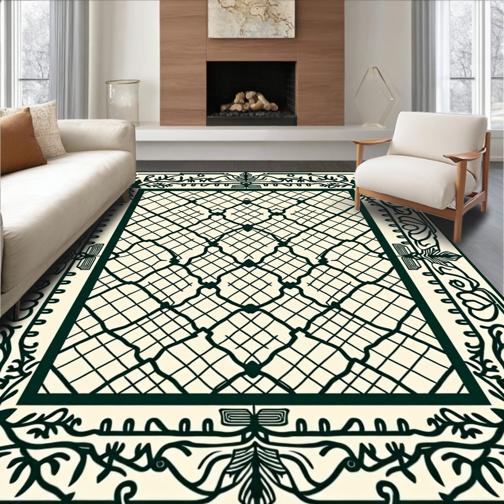 Cream Lattice Border With Vines Rug