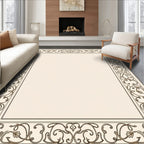 Ornate Cream and Brown Scroll Border Rug