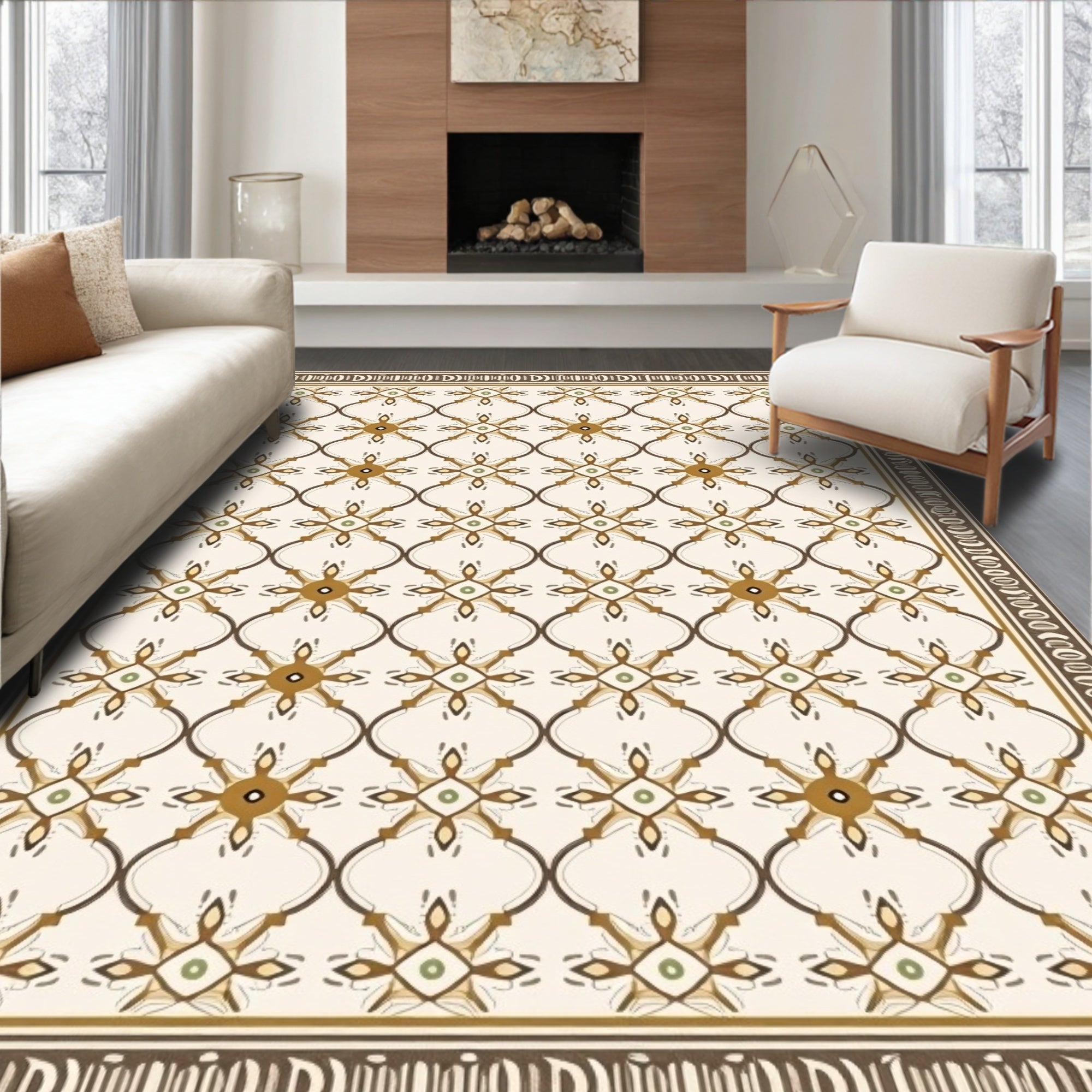 Brown Golden Lattice Arabesque Rug