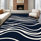 Deep Navy White Wave Curvature Rug