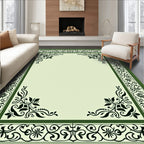 Green Floral Vine Border Garden Rug