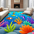 Ocean Life Clownfish Seahorse Coral Rainbow Rug