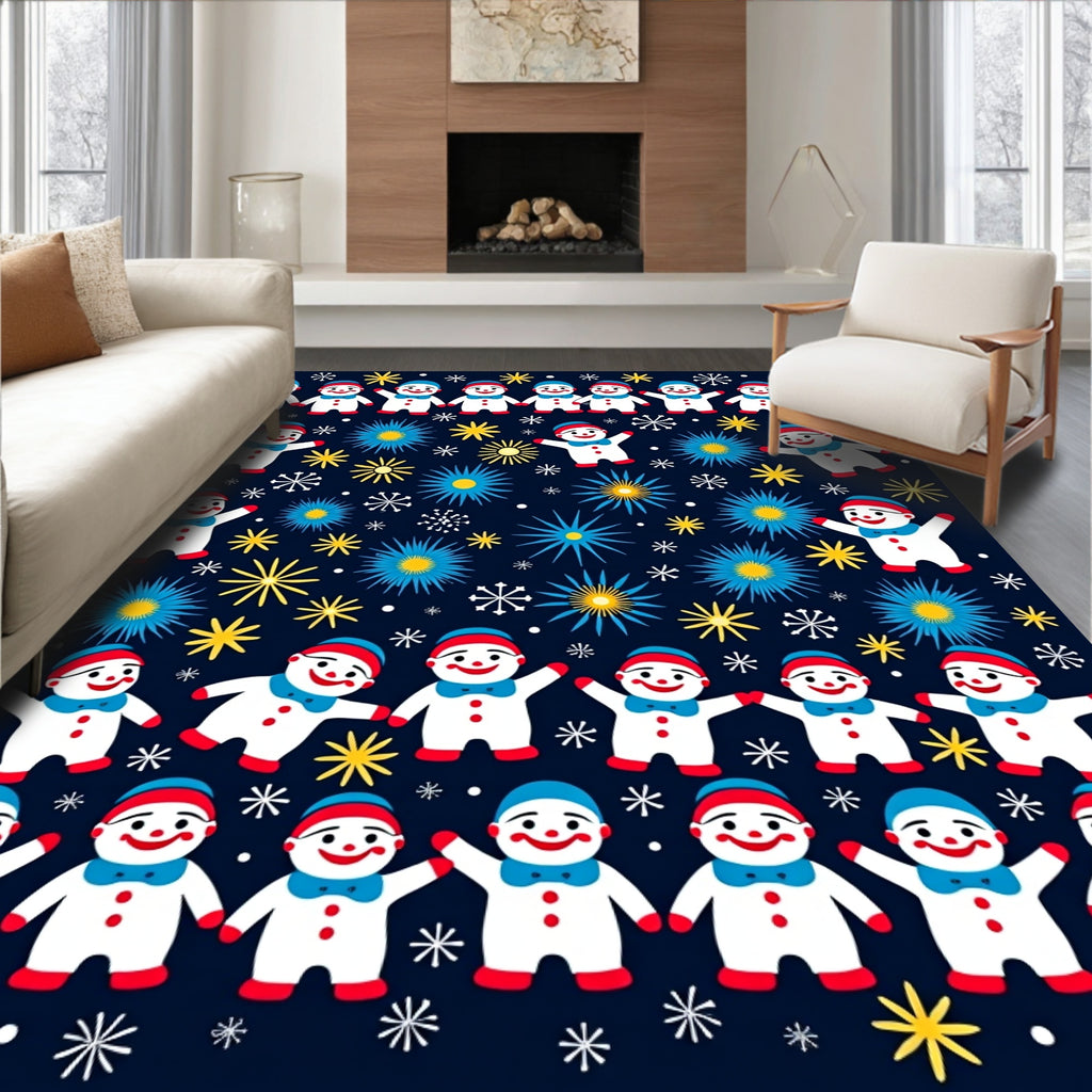 Happy Snowman Winter Snowflake Navy Rug