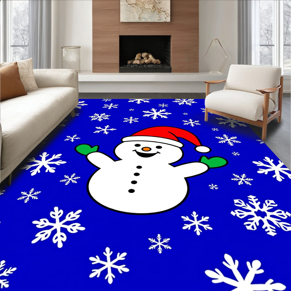 Cheerful Snowman With Falling Snowflakes Rug