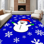 Cheerful Snowman With Falling Snowflakes Rug