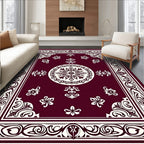 Crimson Bloom Scrollwork Frame Rug