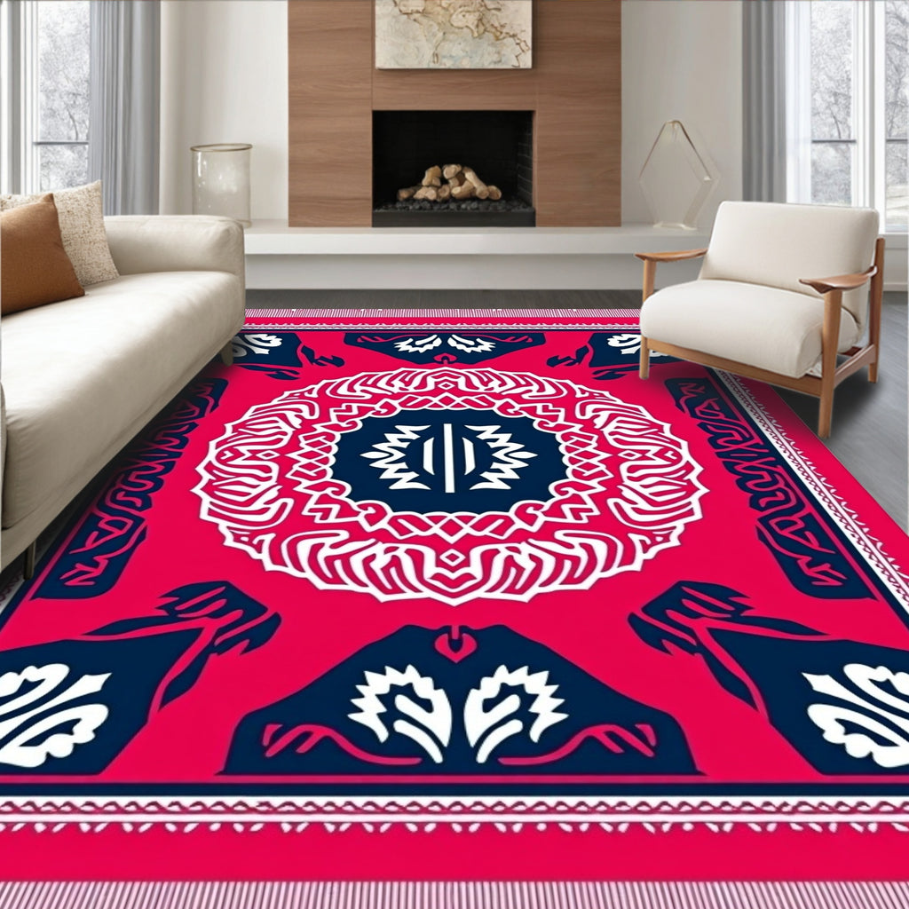 Crimson White Navy Central Medallion Rug