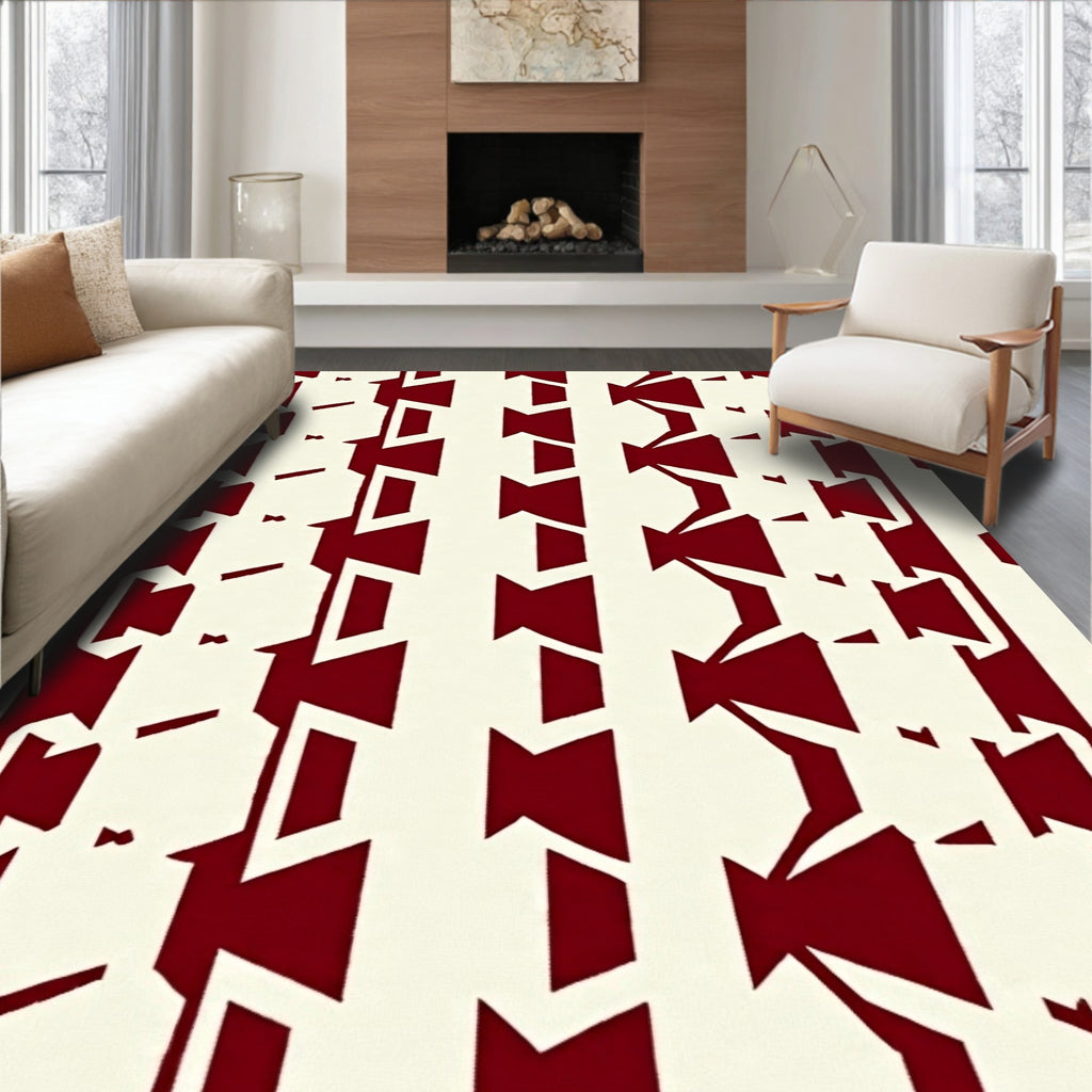 Crimson Cream Geometric Stripe Rug