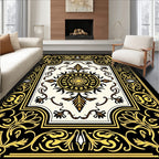 Ornate Black and Gold Floral Medallion Rug