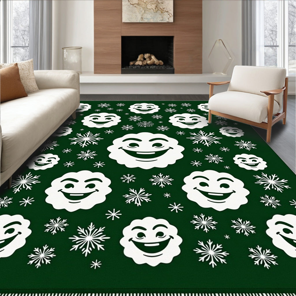 Green Snowflakes And Happy Face Collage Rug