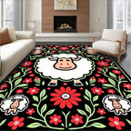 Whimsical Red Floral Sheep Garden Rug