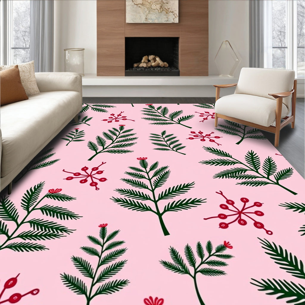 Crimson Berry Green Foliage Rug