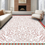 Intricate Red Floral Vines Border Rug