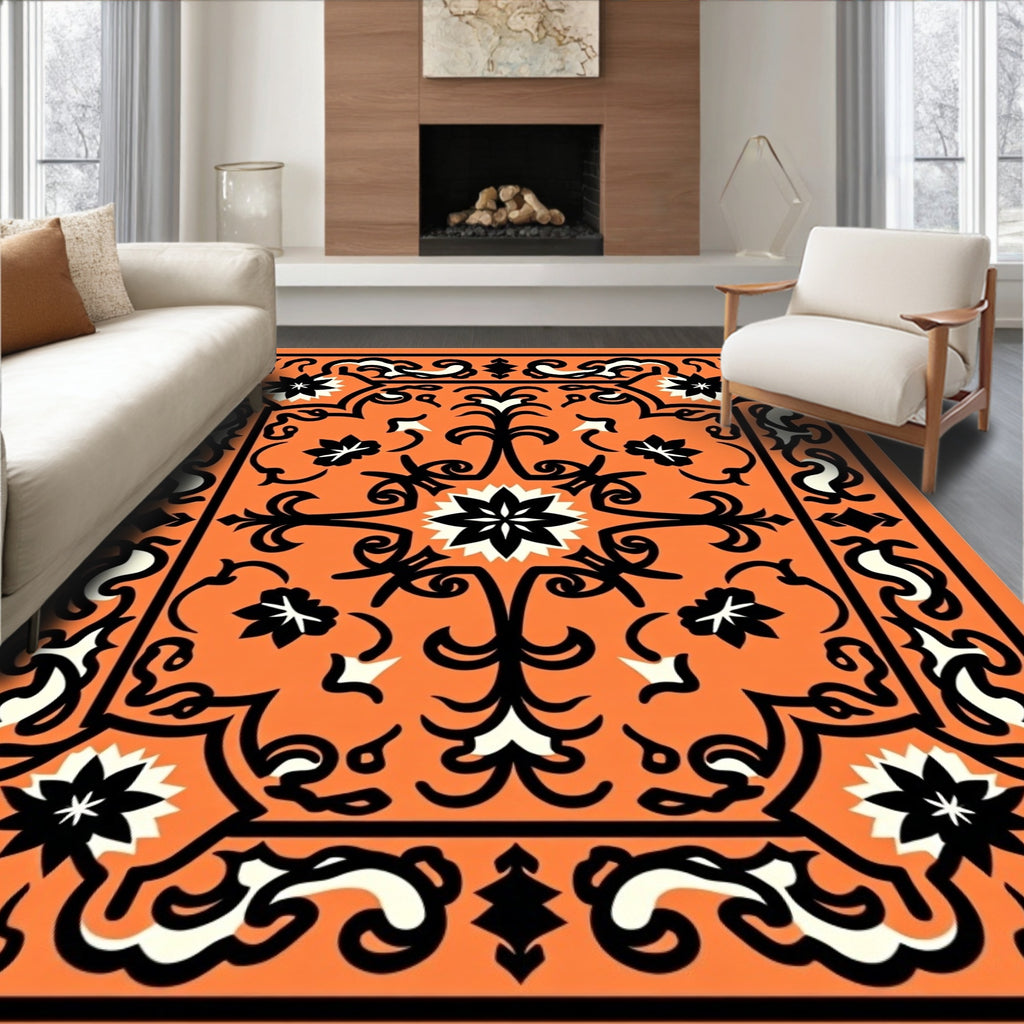 Bold Orange Floral Medallion Rug