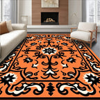 Bold Orange Floral Medallion Rug