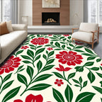 Crimson Floral Garden Leaves Rug