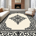 Ornate Black Scrollwork Central Medallion Rug