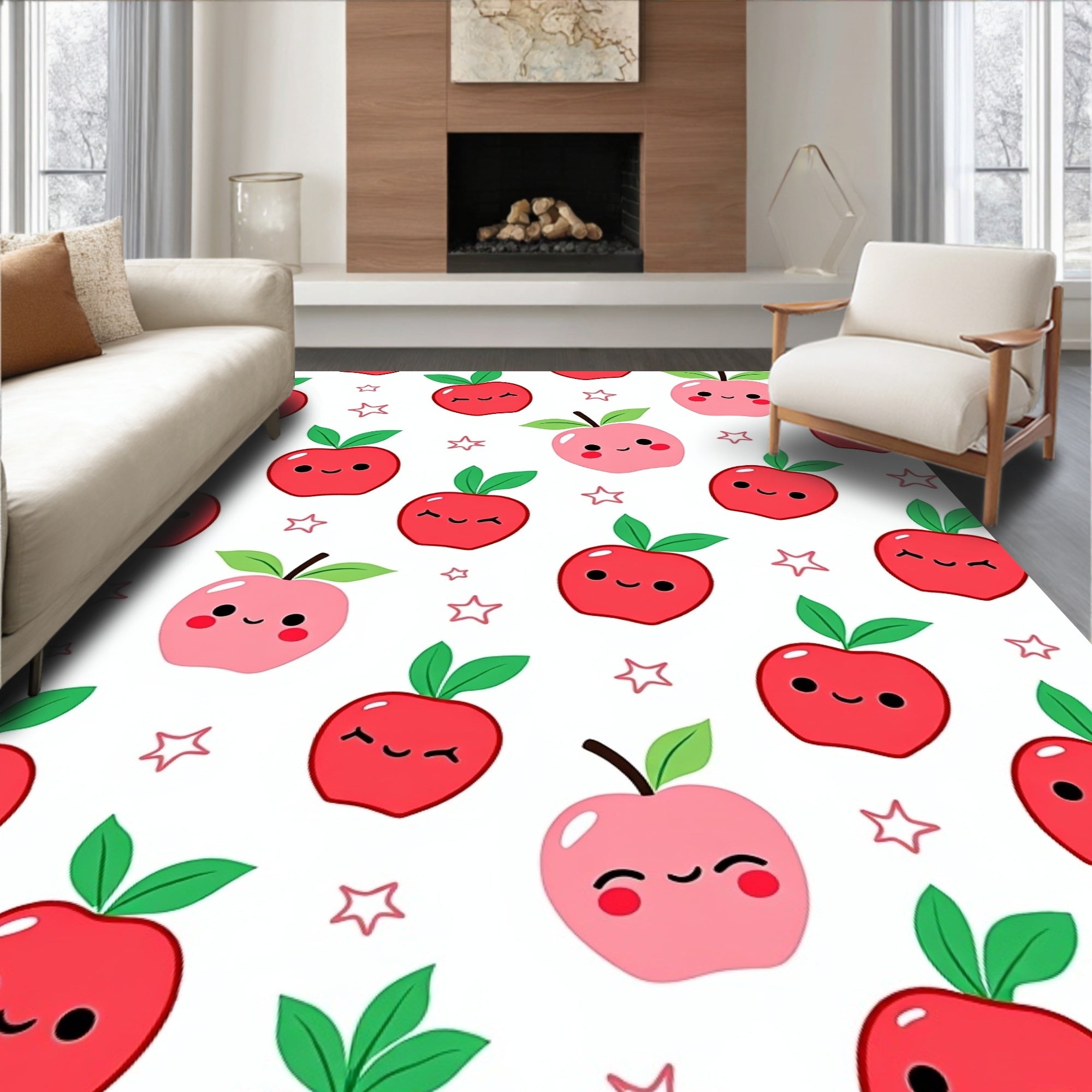 Cute Red And Pink Apple Stars Rug