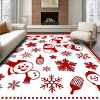 Red Snowman Snow Flake Whimsical Collage Rug