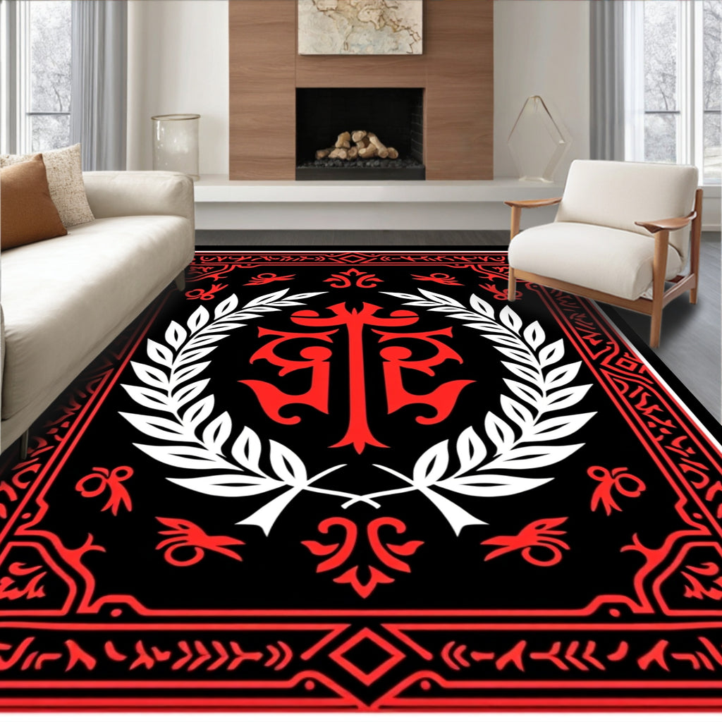 Crimson Laurel Wreath Emblem Rug