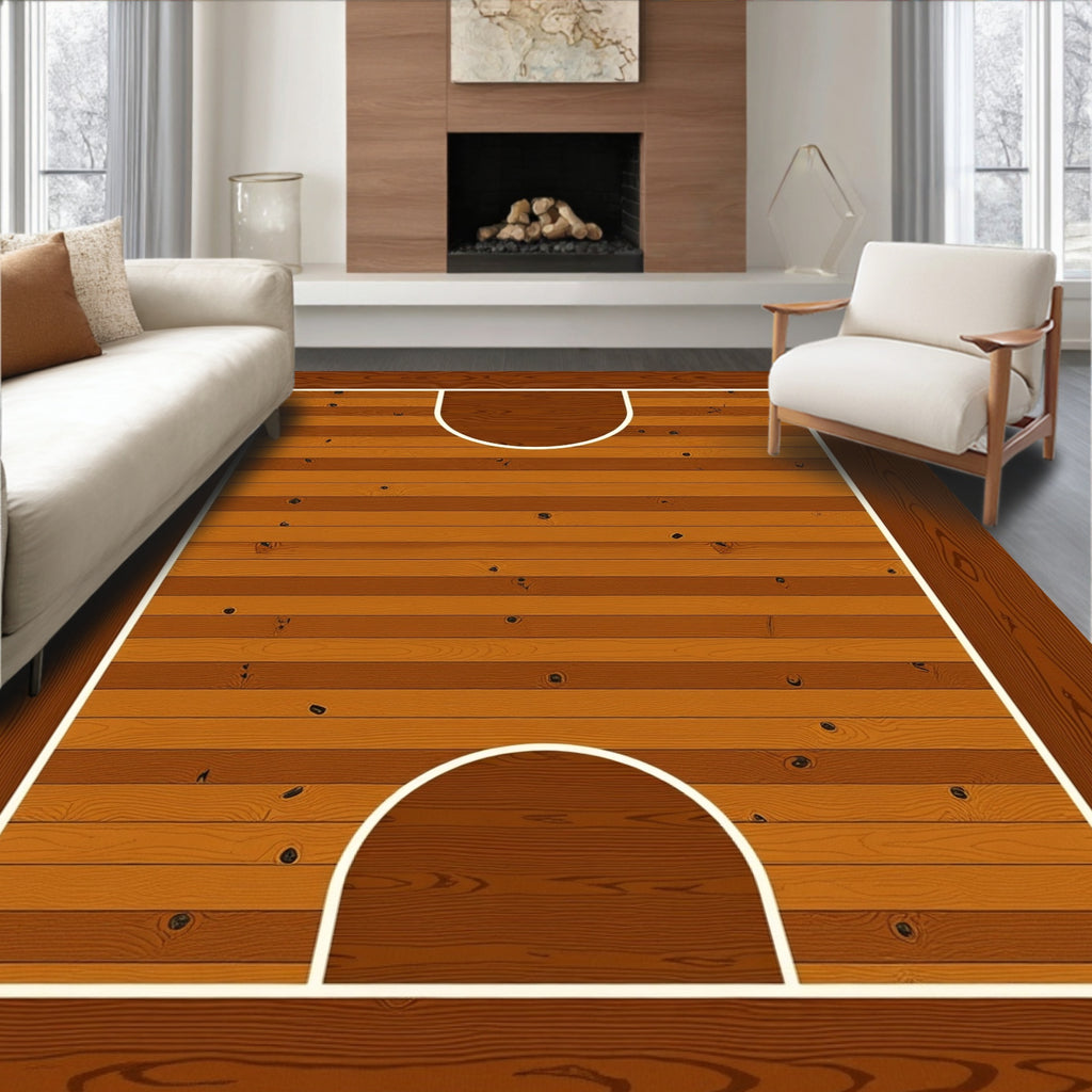 Warm Wood Grain Court Lines Rug