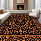 Orange Floral Scroll Black Medallion Rug