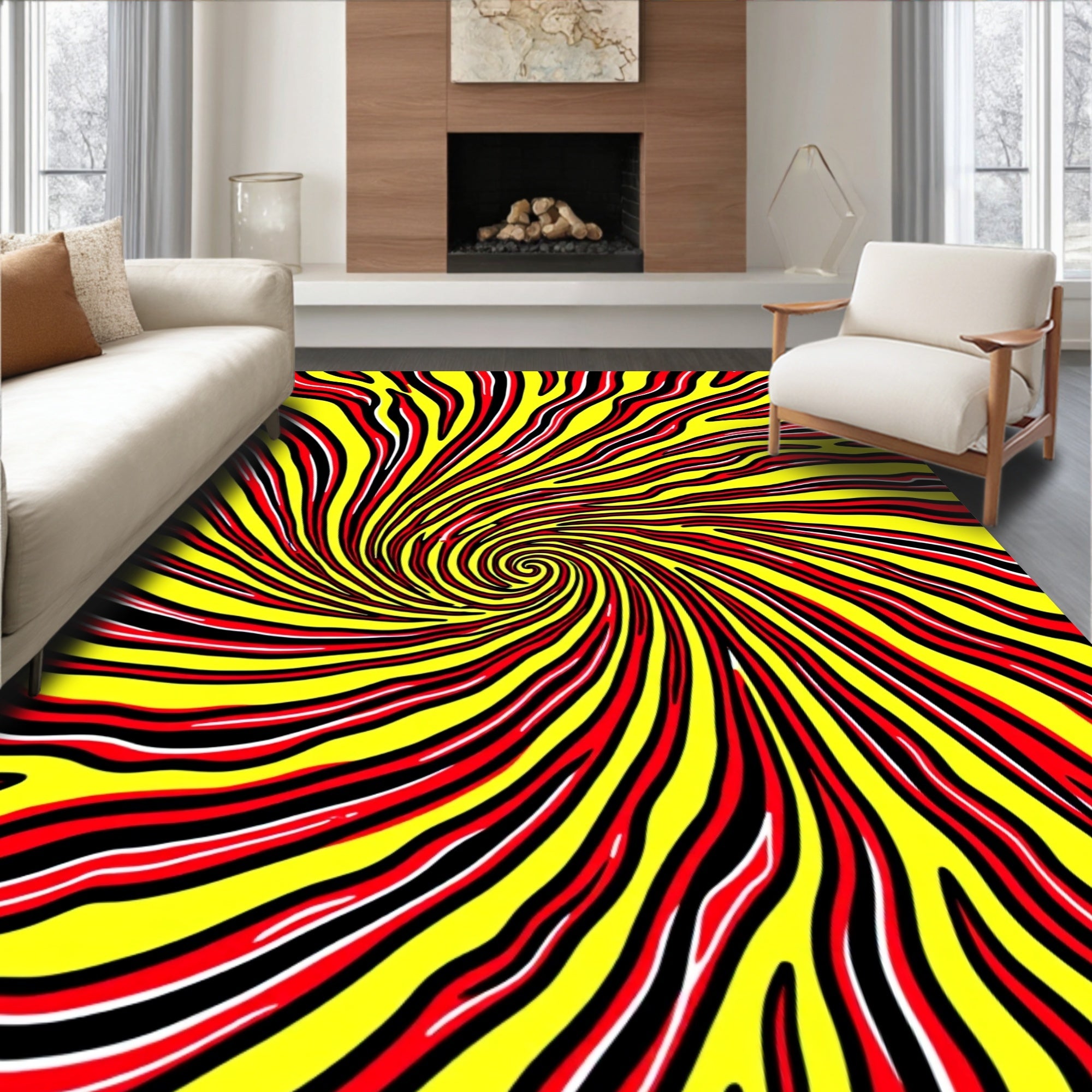 Vibrant Red Swirl Abstract Rug