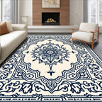Navy Floral Medallion Border Rug