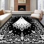 Spooky Ghost Black White Floral Frame Rug