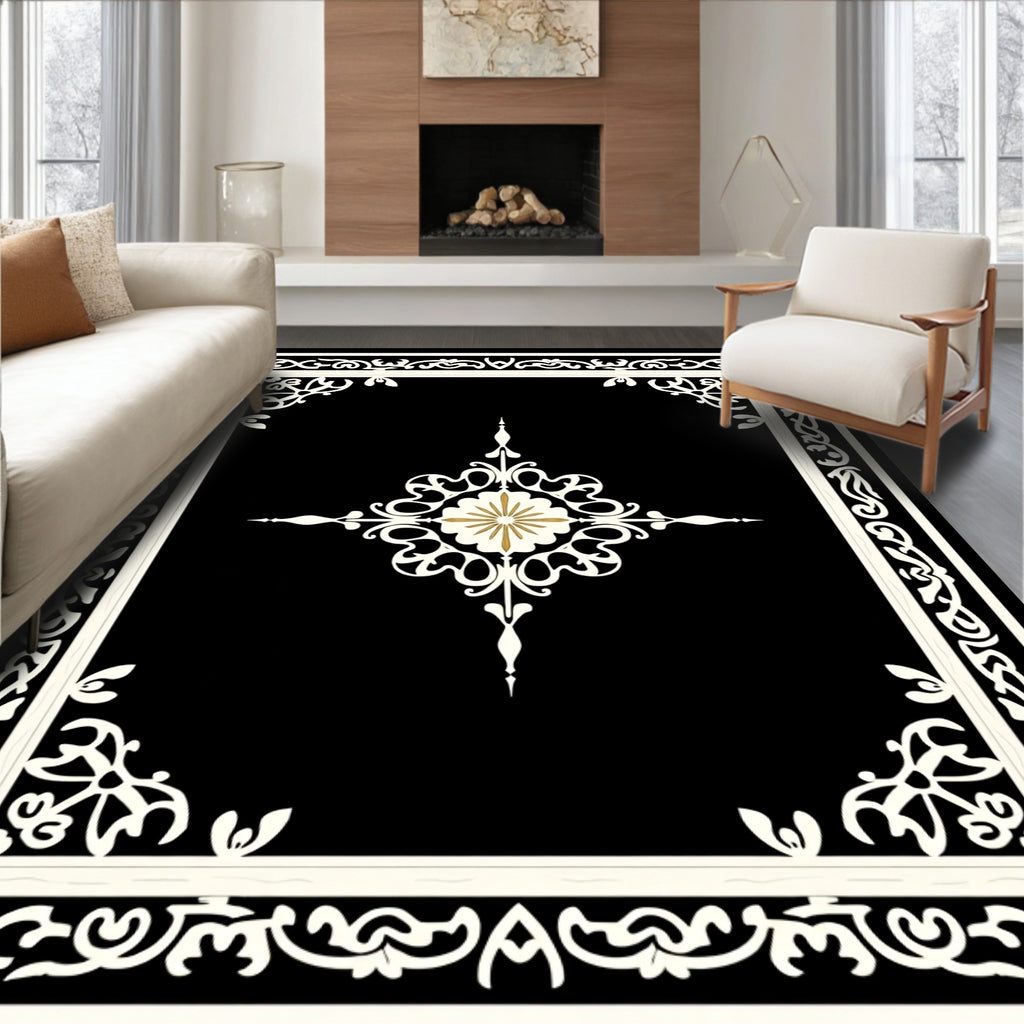 Ivory Geometric Floral Centerpiece Rug