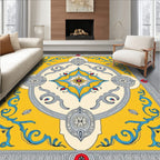 Yellow Blue Gray Floral Center Medallion Rug