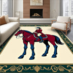 Equestrian Riding Horse Crimson Navy Frame Rug