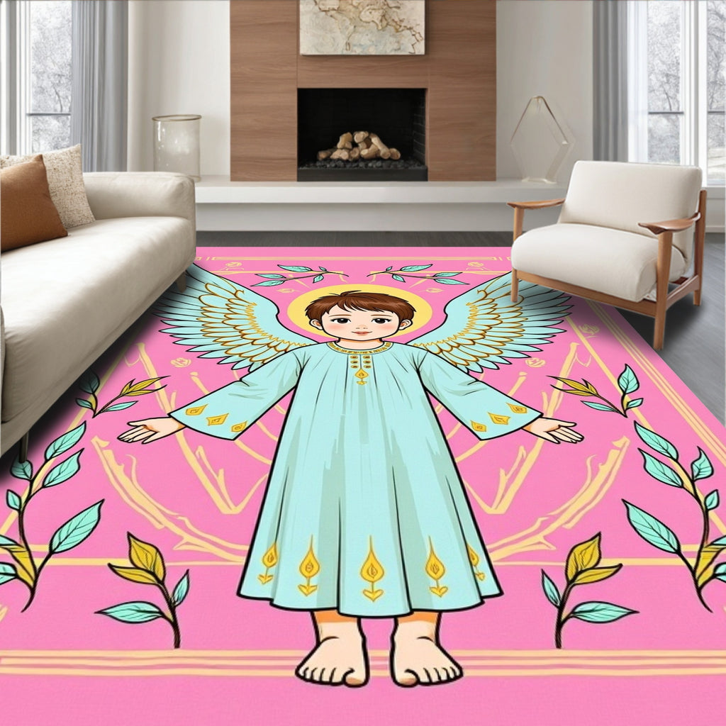 Light Blue Angel Floral Pink Accent Rug
