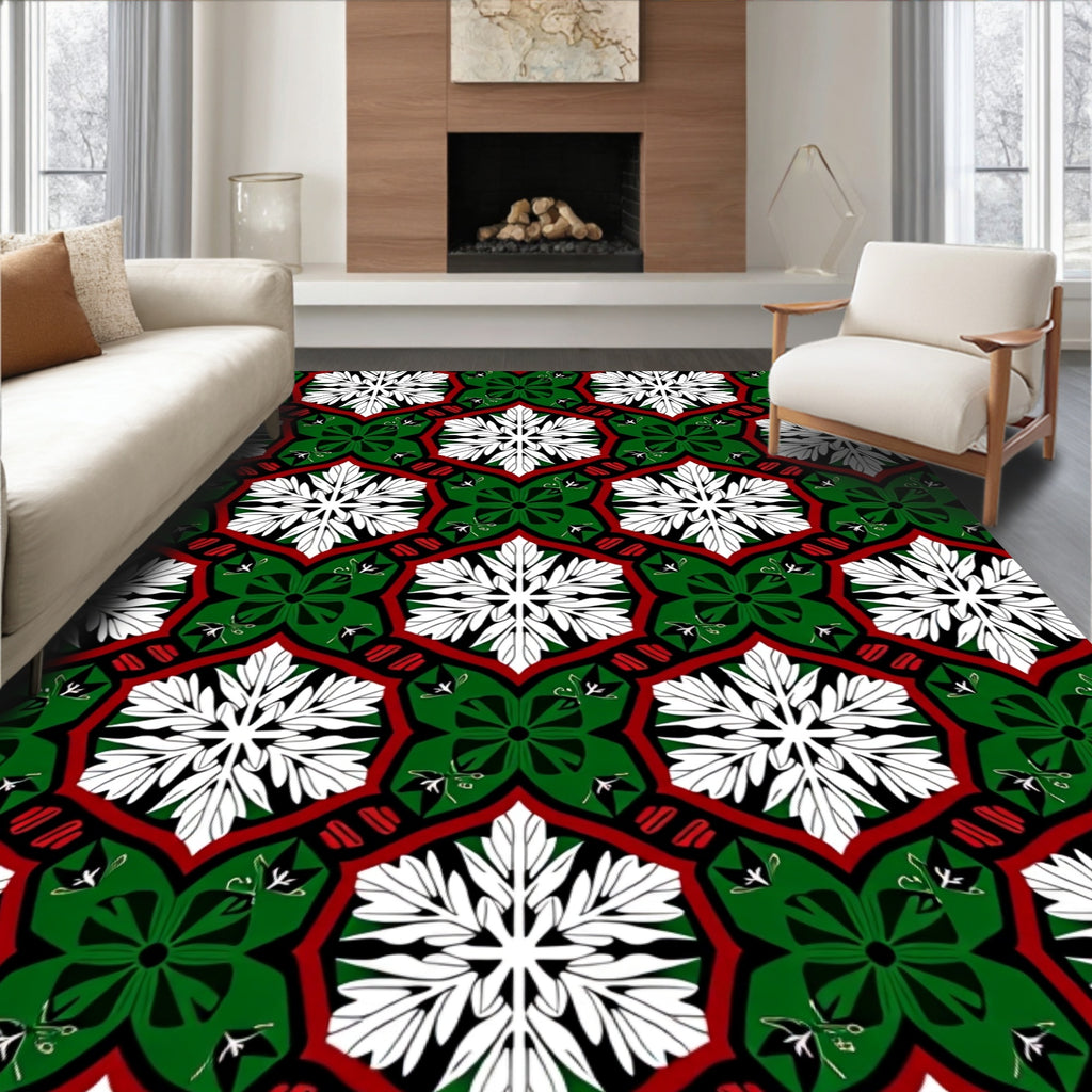 Geometric White Green Red Medallion Collage Rug