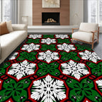 Geometric White Green Red Medallion Collage Rug