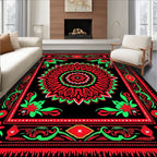 Bold Red Green Floral Mandala Tapestry Rug