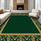Deep Forest Green Gold Leaf Border Rug