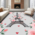 Pink Roses Eiffel Tower Hearts Rug