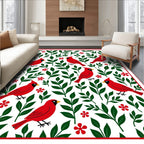 Charming Red Cardinals and Green Foliage Rug