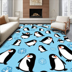 Playful Penguins on Blue Background Rug