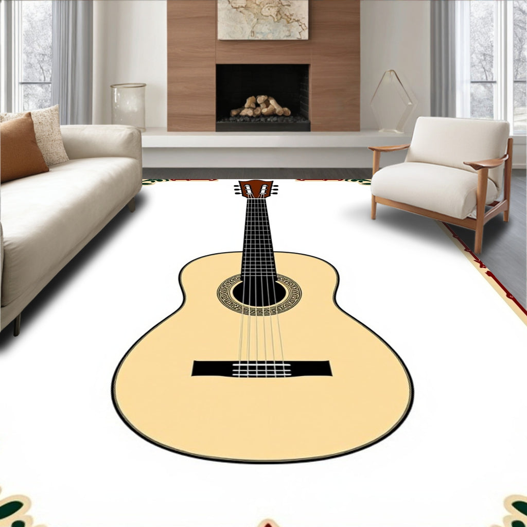 Light Beige Acoustic Guitar Floral Border Rug