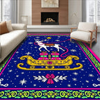 Vibrant Reindeer Sleigh Snowy Night Rug
