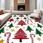 Festive Red Green Tree Candy Cane Snowflakes Rug