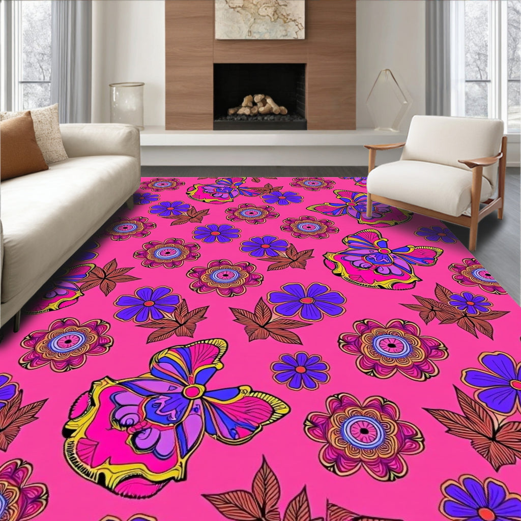 Vibrant Butterfly Floral Medallion Rug