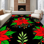 Fanciful Red Flamingo Poinsettia Garland Rug