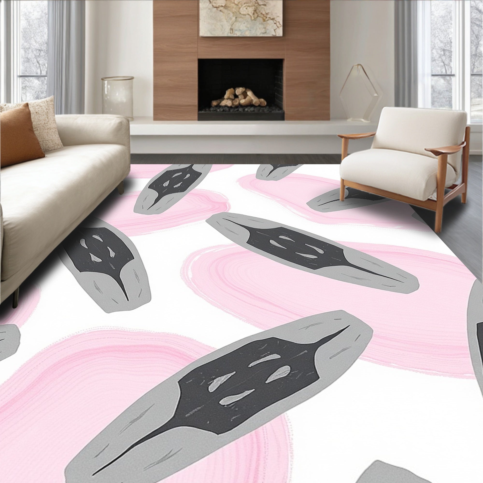Gray Abstract Floral Burst Rug