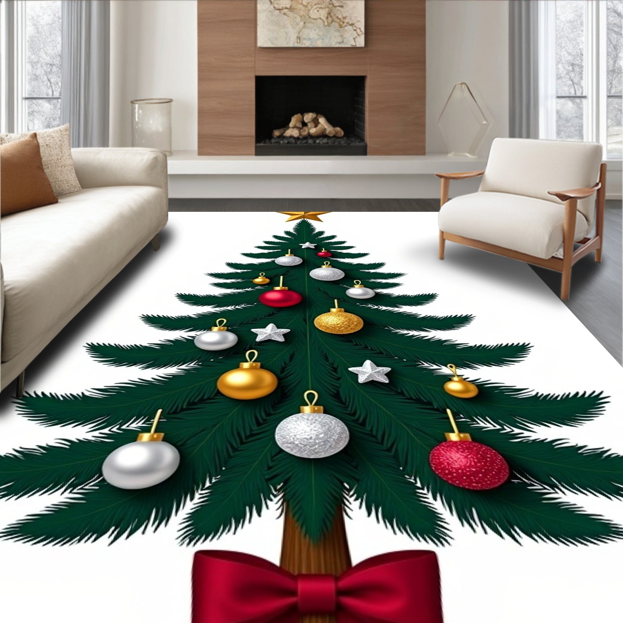 Festive Decorated Green Christmas Tree Rug