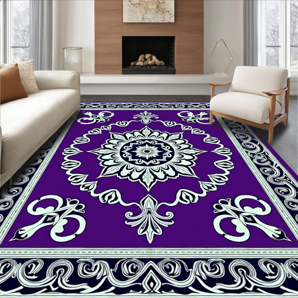 Purple Floral Medallion Border Rug