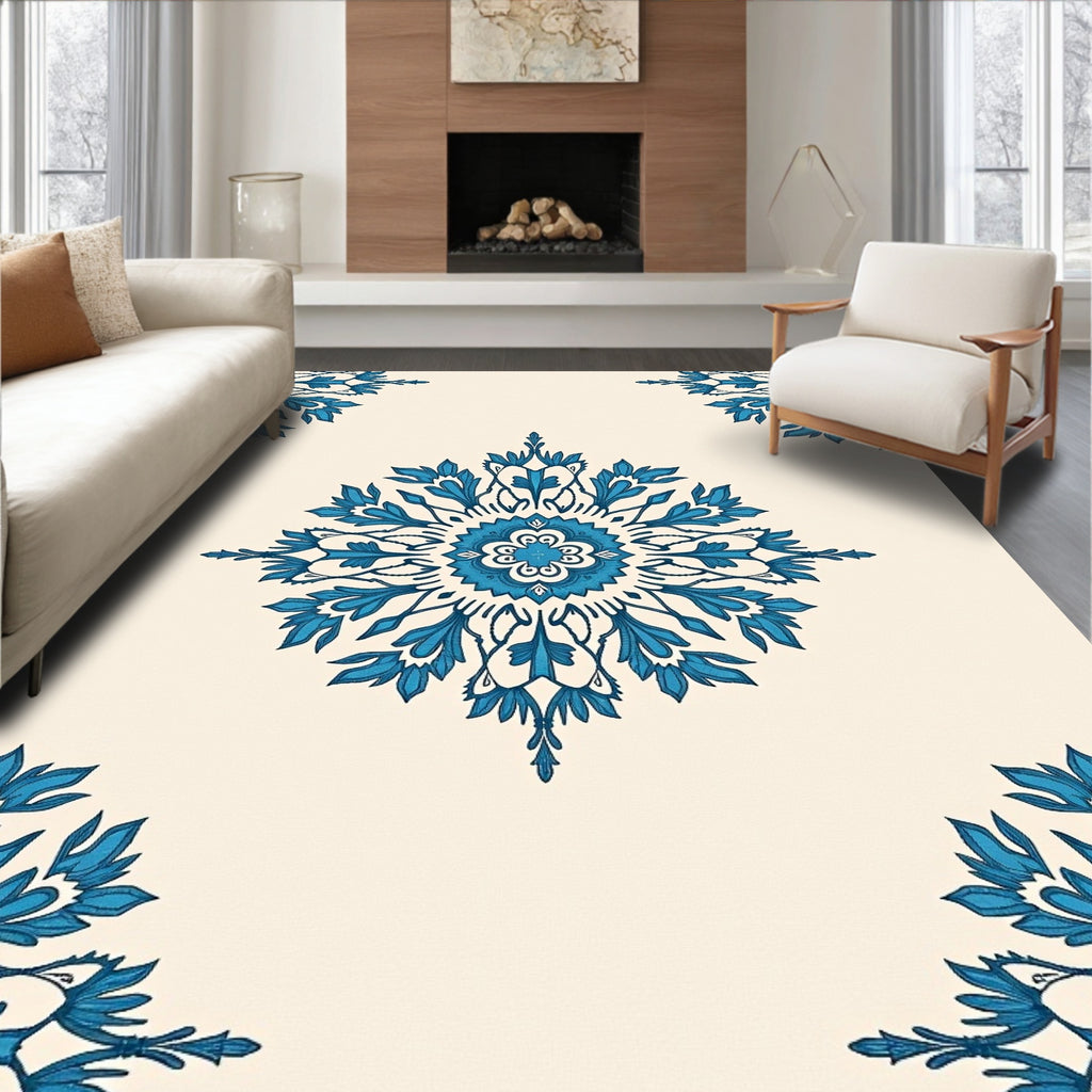 Vibrant Teal Floral Medallion Rug